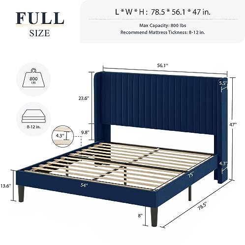 Allewie Queen Size Velvet Bed Frame/Vertical Channel Tufted Wingback Headboard/Upholstered Platform Bed/Strong Wooden Slats/No Box Spring Needed/Easy Assembly/Black - Image 64