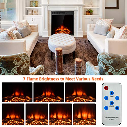Tangkula 22.5 Inch Electric Fireplace Insert, Freestanding & Recessed Electric Fireplace Heater with Remote Control, Adjustable Heater, 7 Log Hearth Flame Settings for Home Room Indoor (22.5) - Image 8