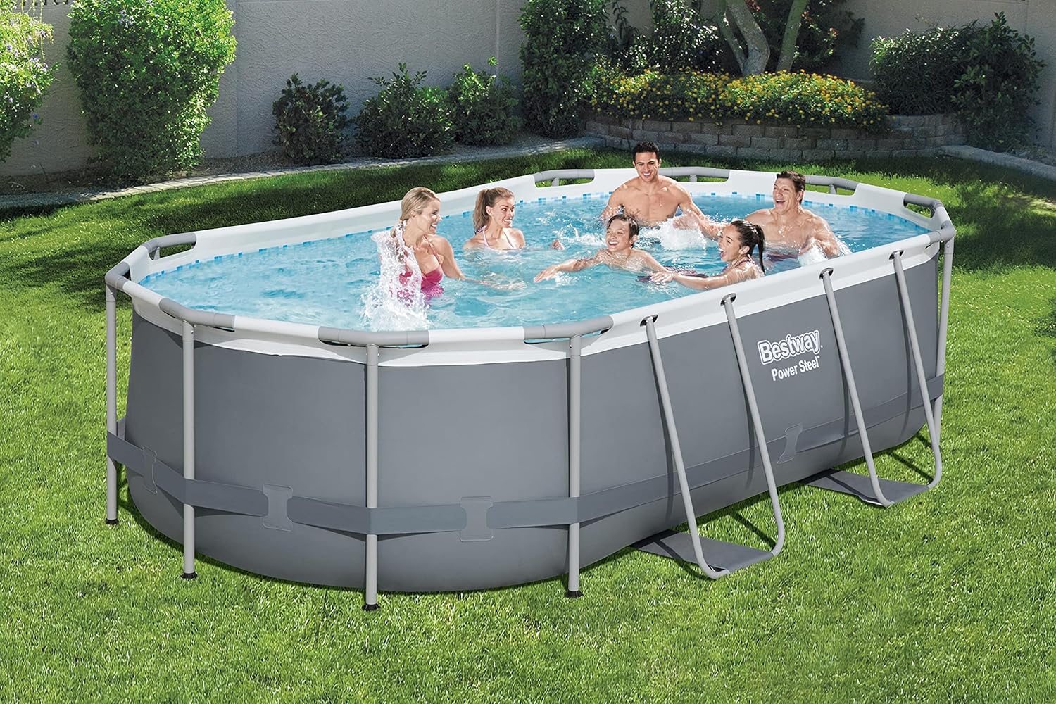 Bestway 56655E Power Steel 16ft x 10ft x 42in Outdoor Oval Frame Above Ground Swimming Pool Set with 1000 GPH Cartridge Filter Pump, Ladder, and Cover - Image 12