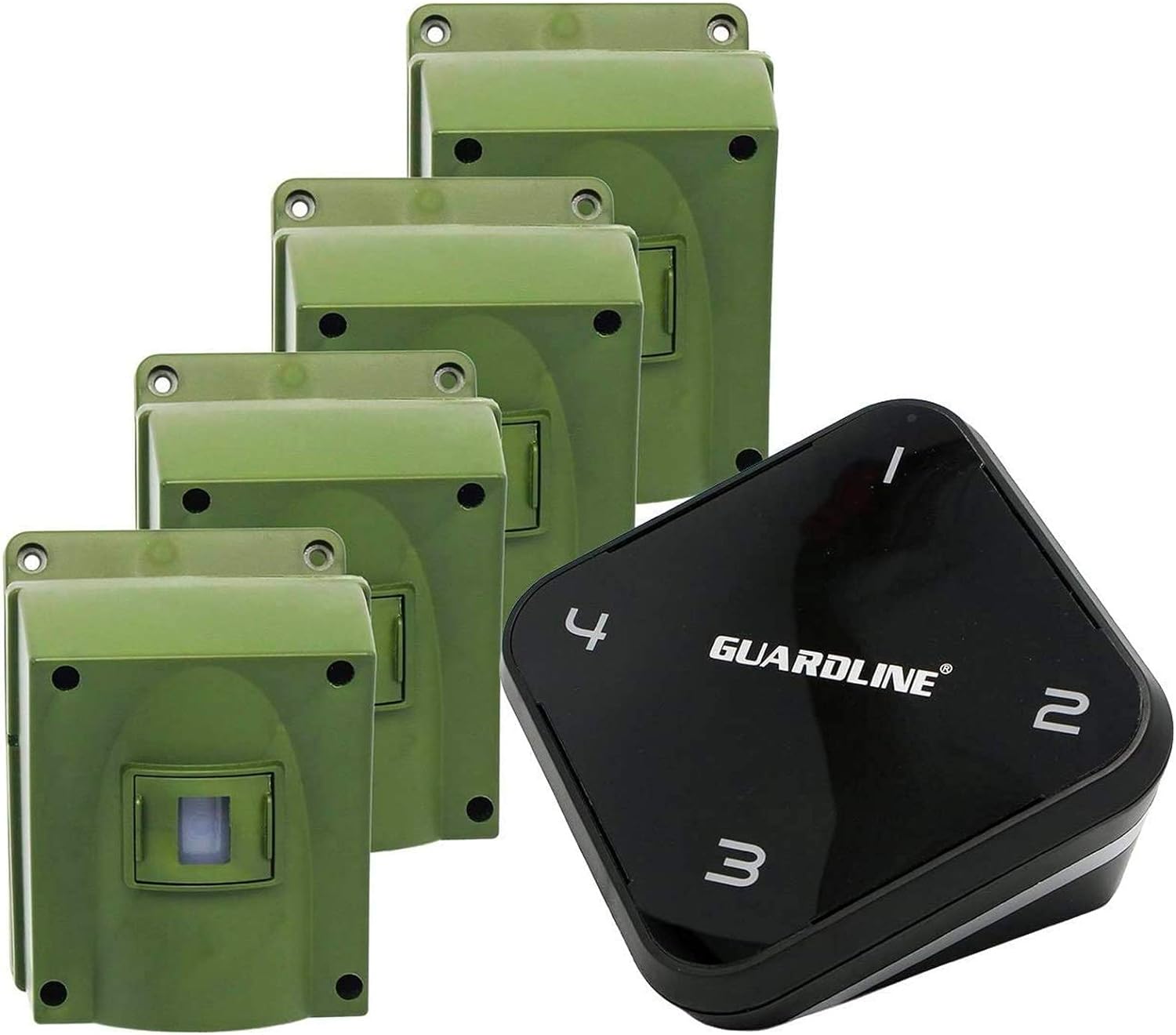 Guardline Wireless Driveway Alarm – 4 Motion Detector Alarm Sensors & 1 Receiver, 1/4 Mile Range, Weatherproof Outdoor Security Alert System for Home & Property