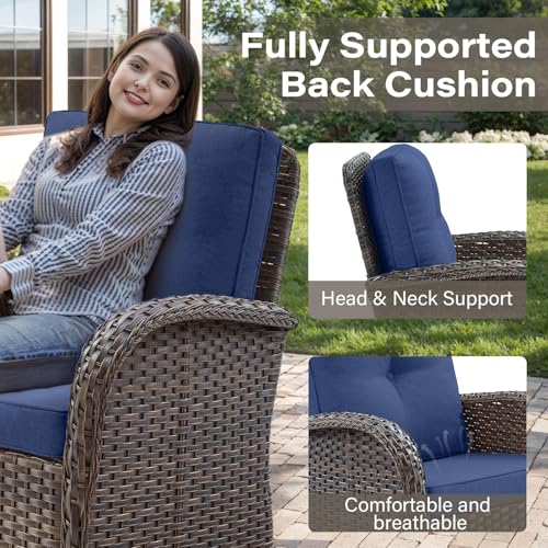 Patio Wicker Chairs Swivel Rocker – Outdoor Swivel Rocking Chairs Set of 2 with Rattan Side Table, Patio Swivel Glider Chair 3 Piece Patio Furniture Sets for Deck Porch Pool Brown/Blue - Image 174
