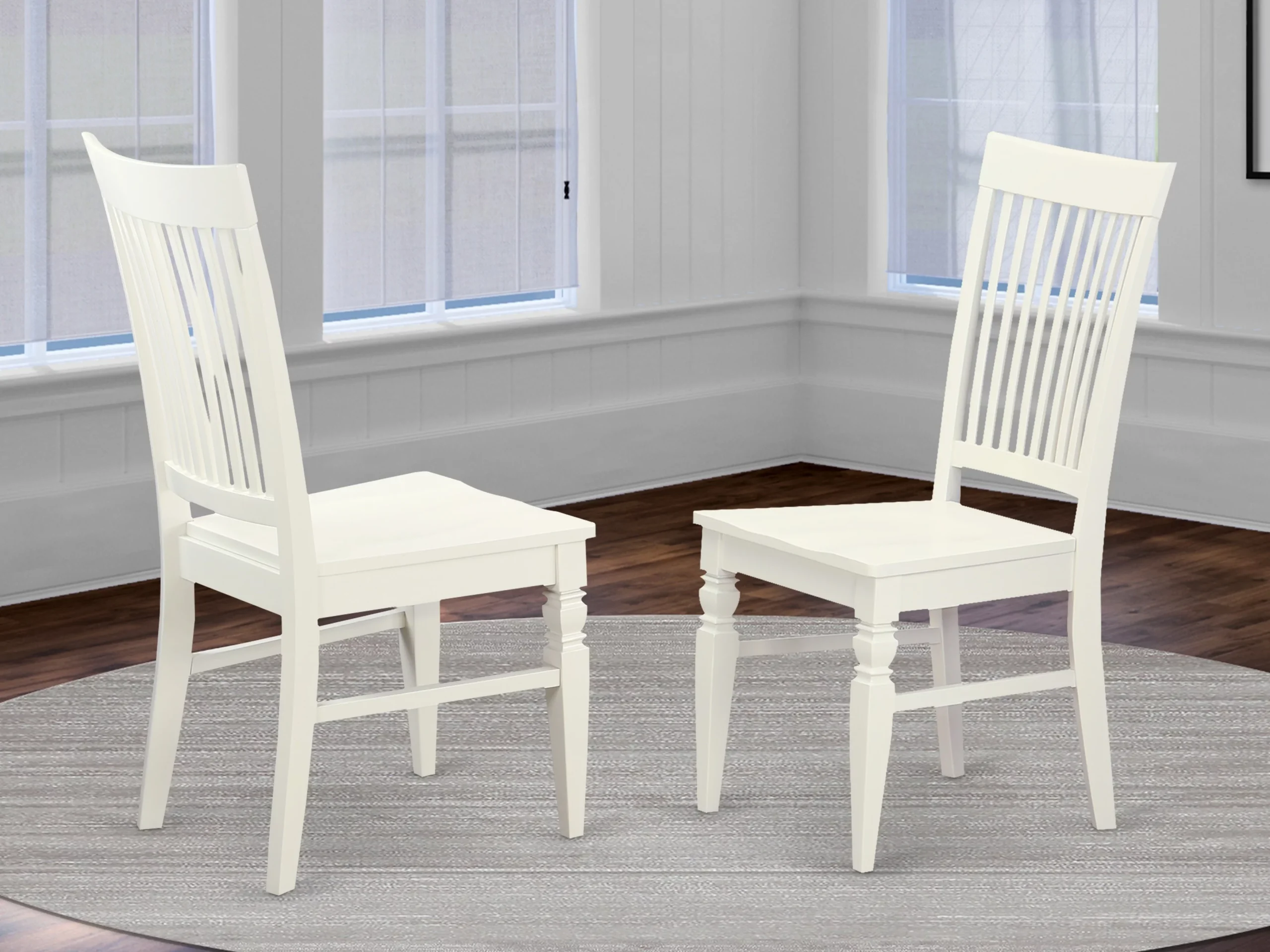 East West Furniture Weston 10 Wood Dining Chairs in Linen White (Set of 2)