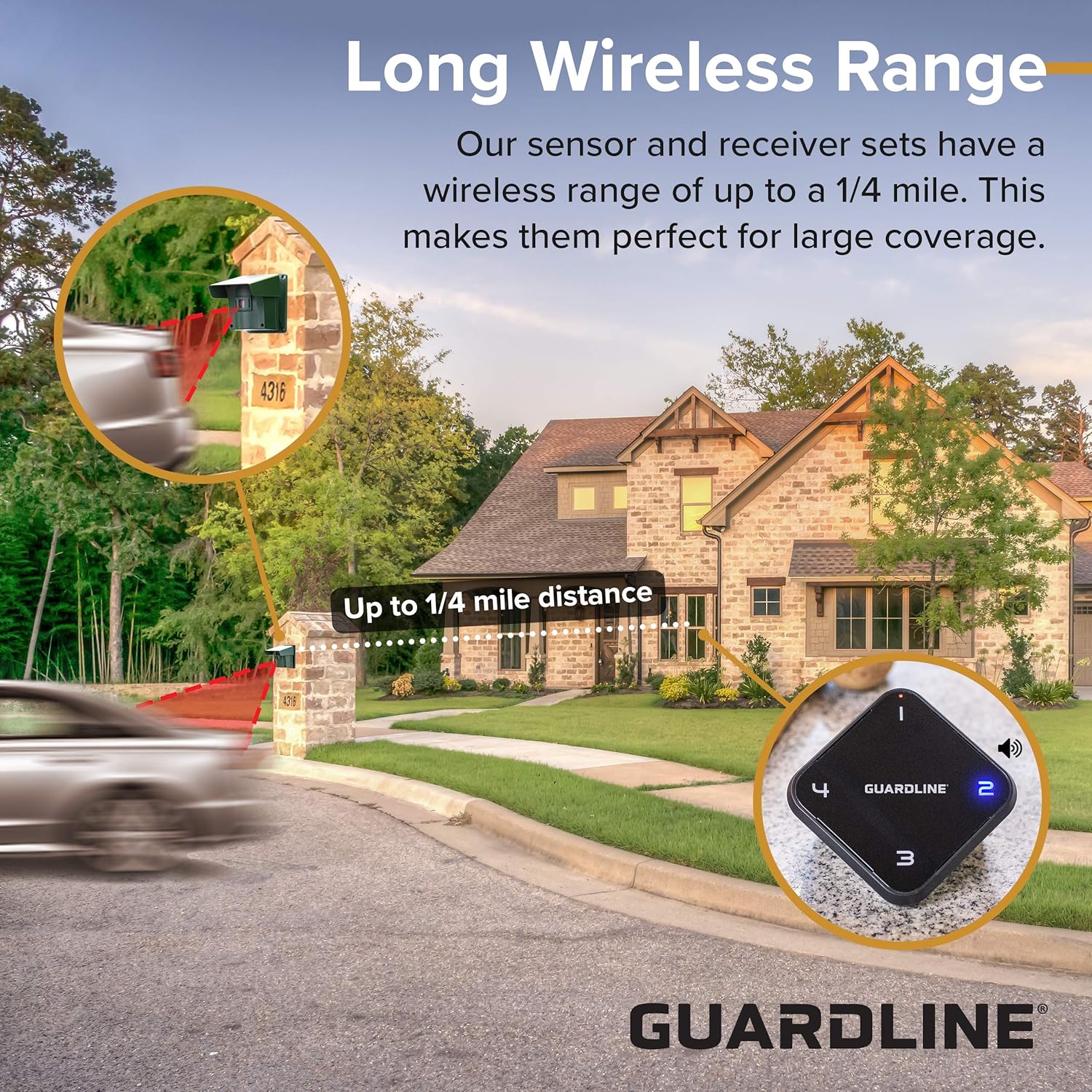 Guardline Wireless Driveway Alarm – 4 Motion Detector Alarm Sensors & 1 Receiver, 1/4 Mile Range, Weatherproof Outdoor Security Alert System for Home & Property - Image 11