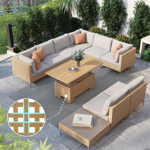 Grand patio 7-Piece Wicker Patio Furniture Set, Boho Outdoor Conversation Set Sectional Sofa with Water Resistant Thick Cushions and Coffee Table, Cream - Image 18