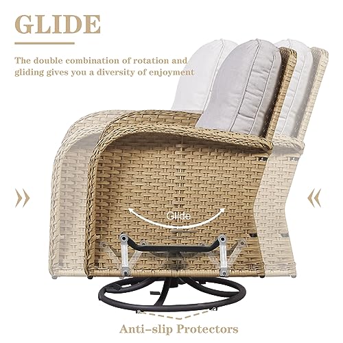 Patio Wicker Chairs Swivel Rocker – Outdoor Swivel Rocking Chairs Set of 2 with Rattan Side Table, Patio Swivel Glider Chair 3 Piece Patio Furniture Sets for Deck Porch Pool Brown/Blue - Image 185