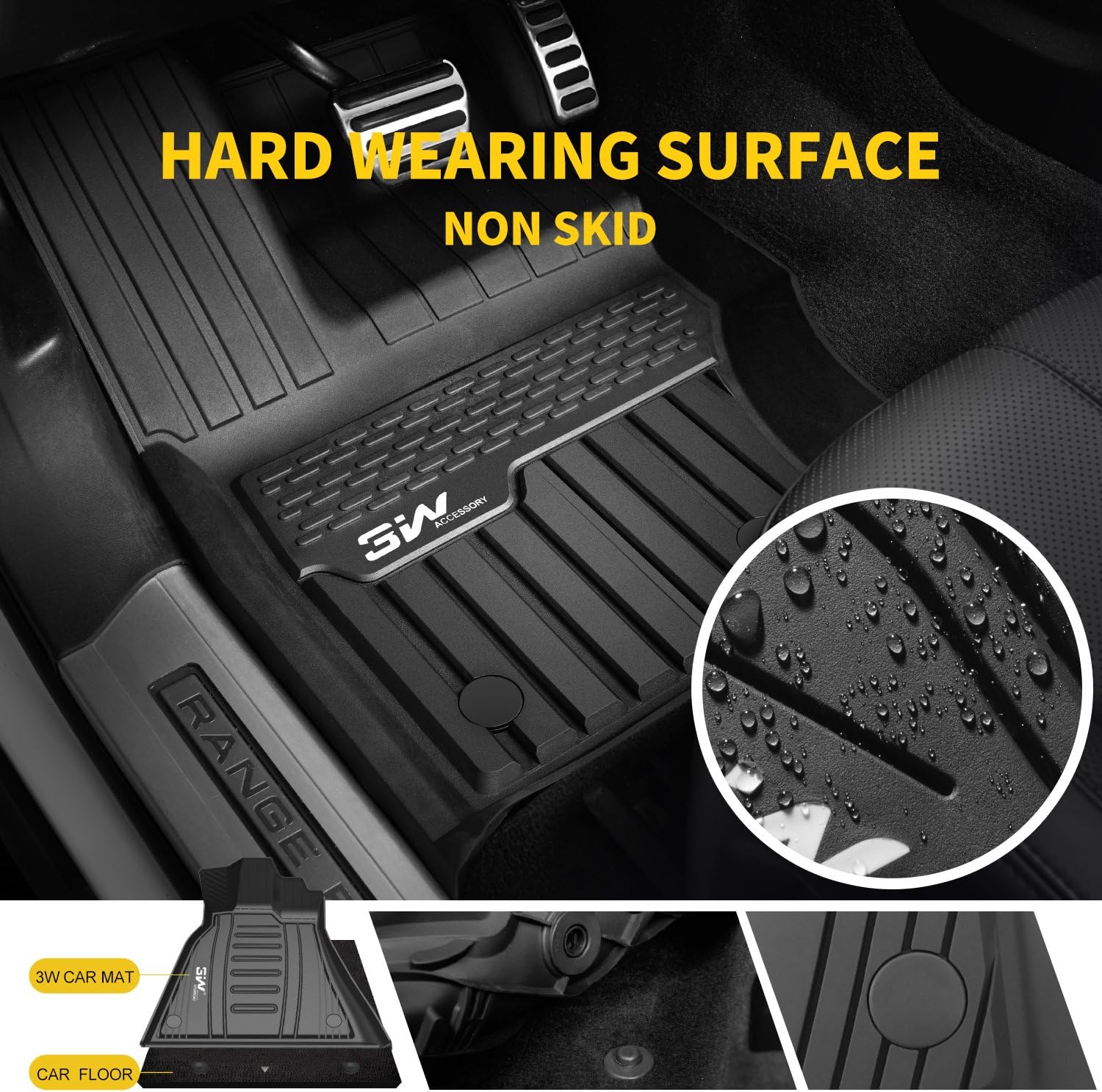 3W?Floor?Mats?Compatible for Range Rover Velar 2017-2022 TPE?All?Weather?Custom?Fit?Floor?Liner?for Range Rover Velar1st?and?2nd?Row?Full?Set Car?Liners Black - Image 2