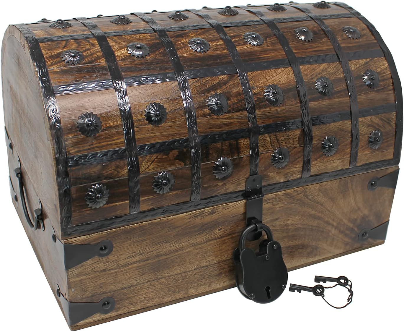 Nautical Cove Pirate Treasure Chest with Iron Lock and Skeleton Key – Storage and Decorative Box (X-Large 16 x 11 x 10.5) Pack of 2