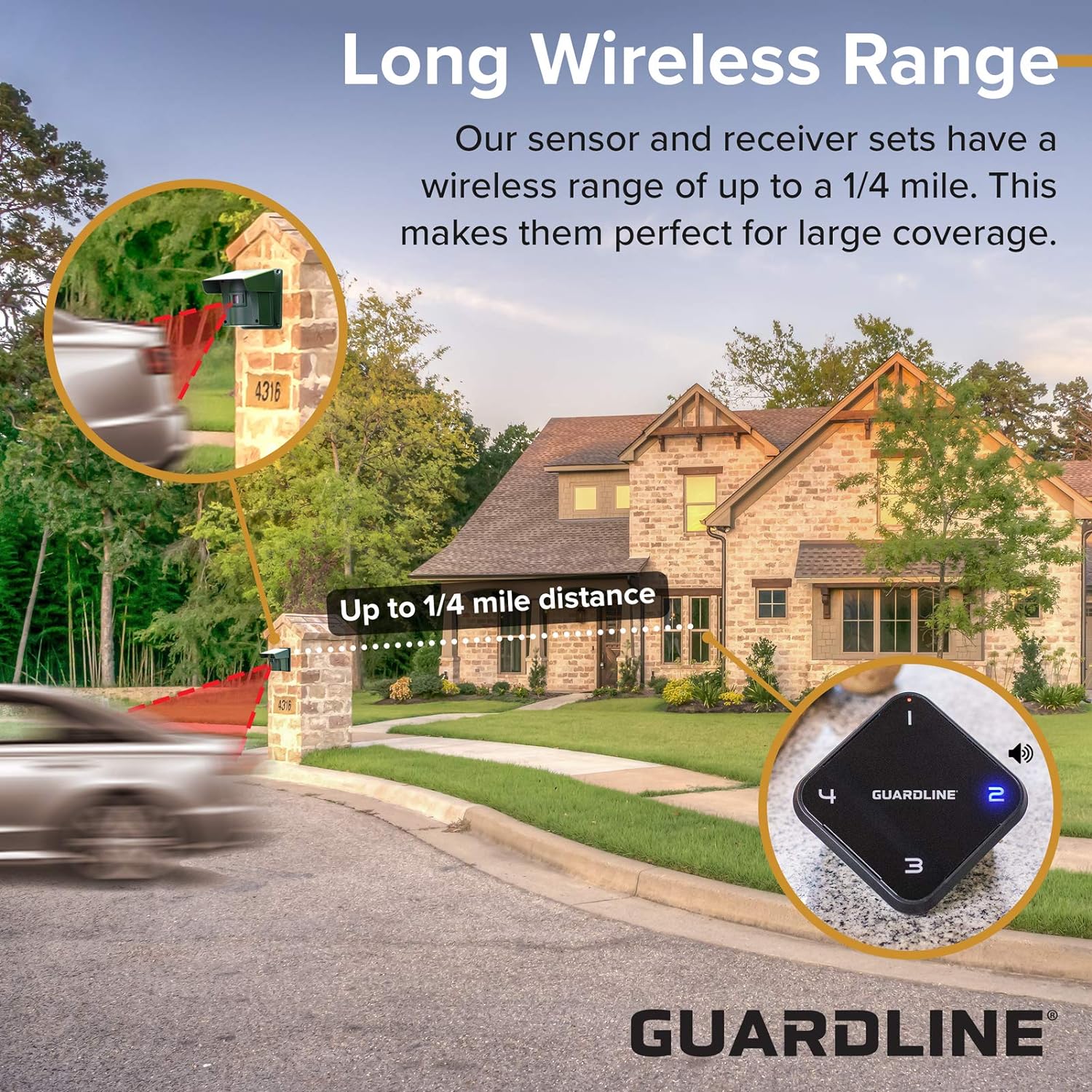 Guardline Wireless Driveway Alarm – 4 Motion Detector Alarm Sensors & 1 Receiver, 1/4 Mile Range, Weatherproof Outdoor Security Alert System for Home & Property - Image 4