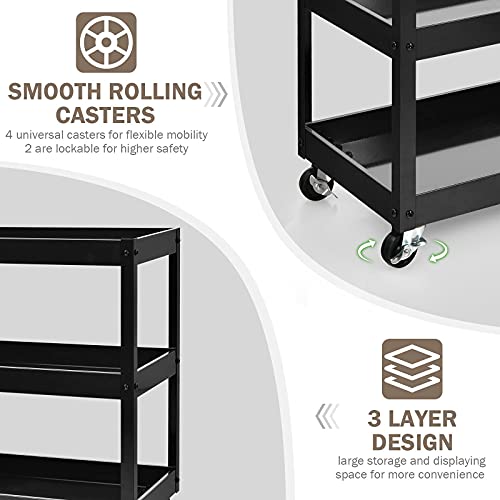 Goplus 3-Tier Utility Cart, Heavy Duty Commercial Service Tool Cart w/Lockable Wheels, 330lbs Load Capacity, Ergonomic Handle, Rolling Mechanic Tool Cart Storage Organizer for Warehouse Garage Black - Image 4