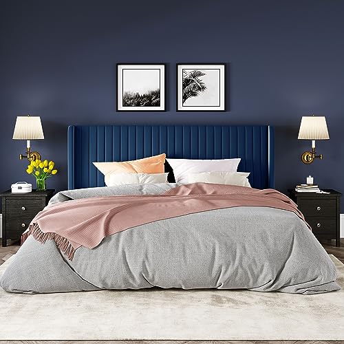 Allewie Queen Size Velvet Bed Frame/Vertical Channel Tufted Wingback Headboard/Upholstered Platform Bed/Strong Wooden Slats/No Box Spring Needed/Easy Assembly/Black - Image 13