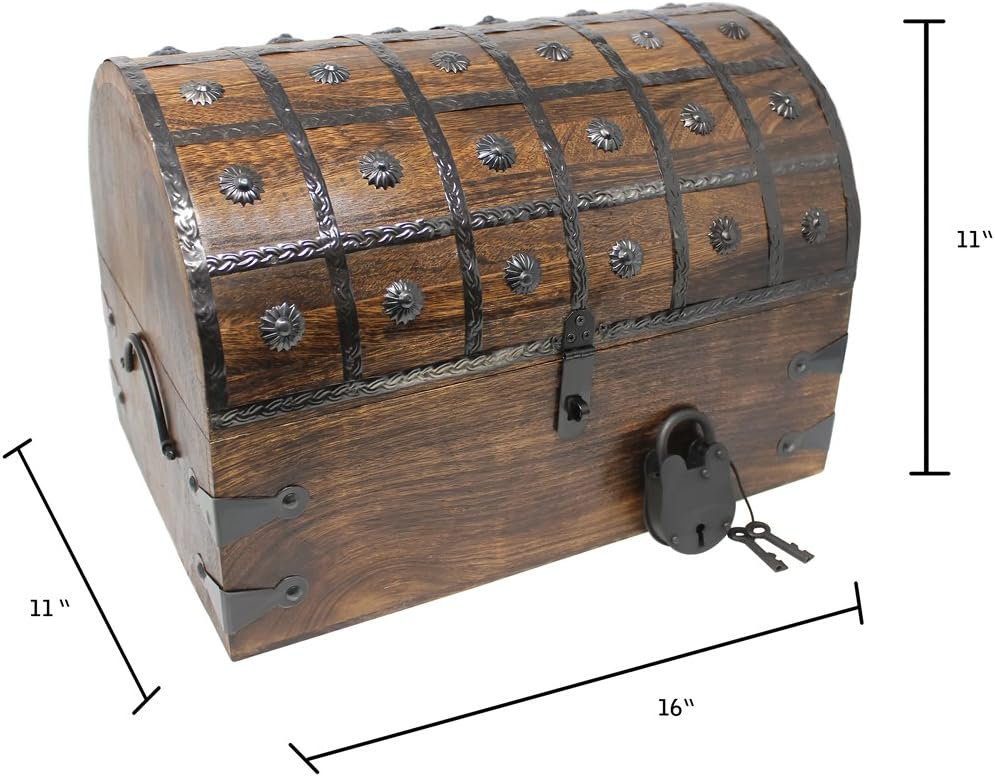 Nautical Cove Pirate Treasure Chest with Iron Lock and Skeleton Key – Storage and Decorative Box (X-Large 16 x 11 x 10.5) Pack of 2 - Image 7