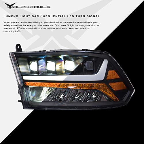Alpha Owls 8710401 Crystal Headlights With Switchback Sequential LED Light Bar & Startup Light – Black Amber Fits 2009-2018 Dodge Ram 1500 2500 3500/2019-2023 Classic Halogen Models - Image 5