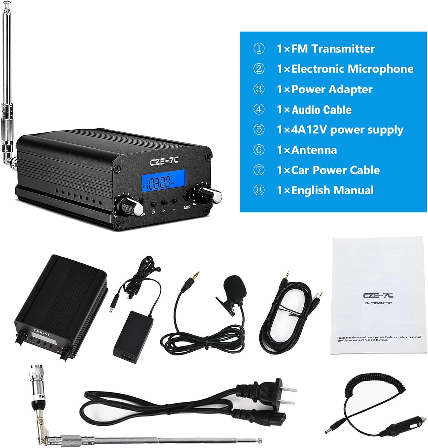 RICHRYCE FM Transmitter for Church, 1W / 7W Broadcast Radio Stereo Station ??Fcc Certified Wireless Broadcast Transmitter 76M to 108Mhz with Mic for Drive-in Movie Theater ??Campus - Image 6