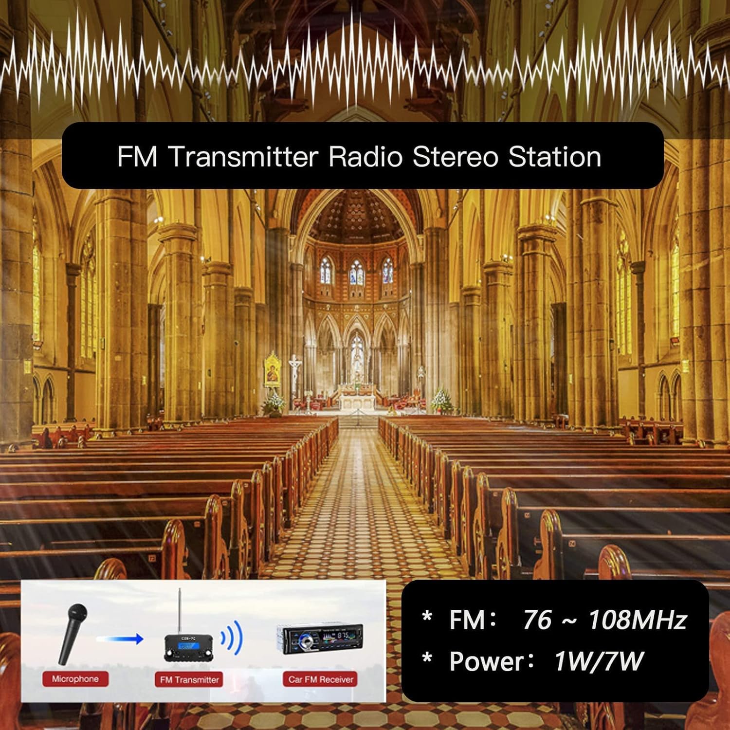 RICHRYCE FM Transmitter for Church, 1W / 7W Broadcast Radio Stereo Station ??Fcc Certified Wireless Broadcast Transmitter 76M to 108Mhz with Mic for Drive-in Movie Theater ??Campus - Image 3