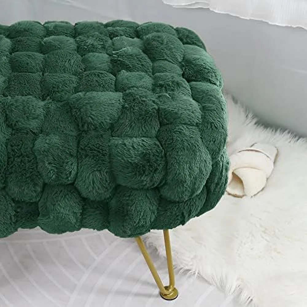 Pink Soft Faux Ottoman Fuzzy Entryway Bench Seat 27x20x19 Sturdy Accent Coffee Table for Living Room Make up Vanity Fluffy Shoe Stool with Golden Legs for Bedroom Closet F - Image 7